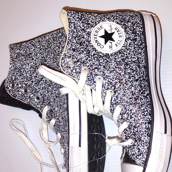 WOW💝CONVERSE CTAS Glitter Platform Hightops in Silver Glitter NEW - Picture 12 of 16